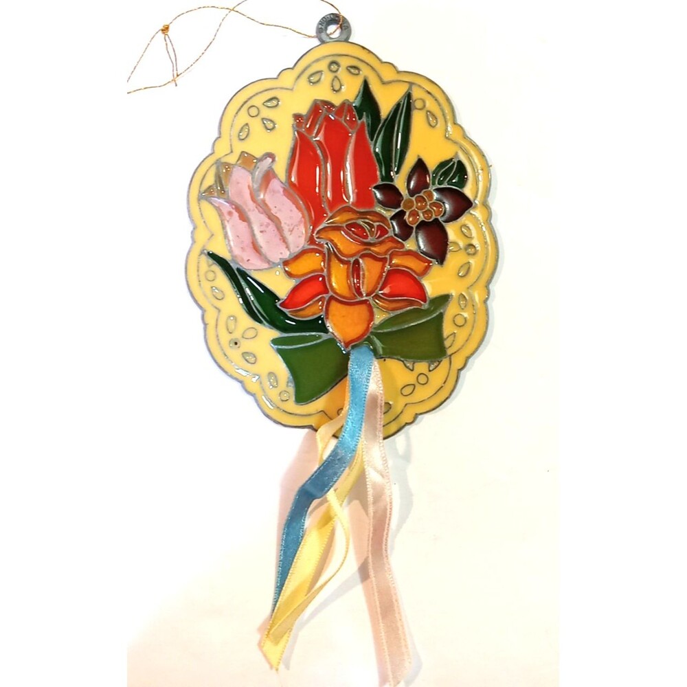 Vtg Metal Painted Tulips Sun Catcher Decor Flower 80s 90s